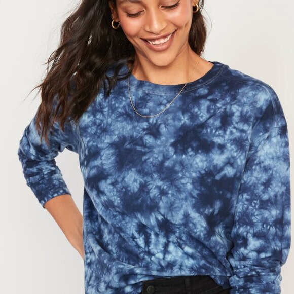 Old Navy Long-Sleeve Vintage Loose Tie-Dye T-Shirt Size Small Royal Blue - Picture 1 of 10